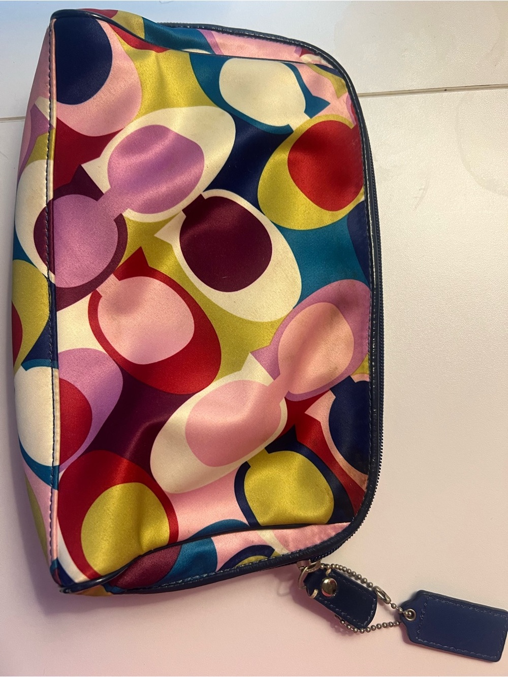 COACH multi color op art print satin cosmetic pouch. - Picture 2 of 6
